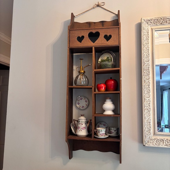 Unbranded Other - Vintage Wood Heart shelf Cutout Box Wall Shelf Brown Rustic Display 90's case